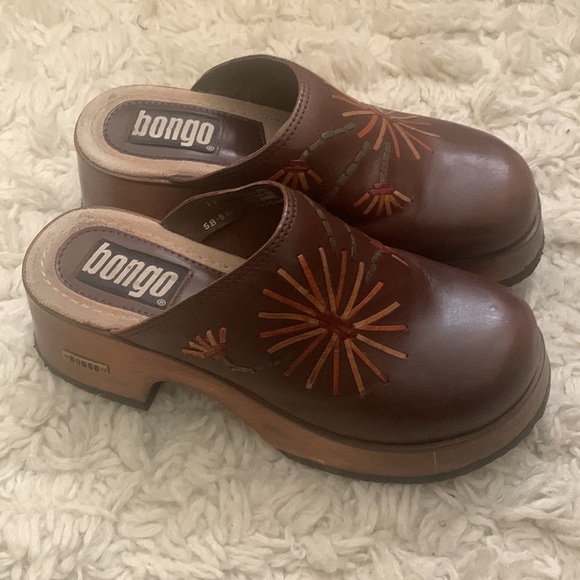 90s BONGO Brown Leather Floral Clog - Picture 3 of 8